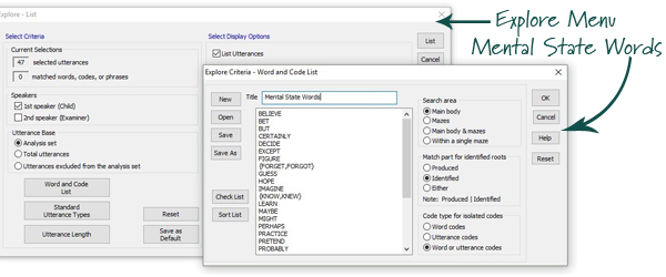 Explore Menu and list of mental state words